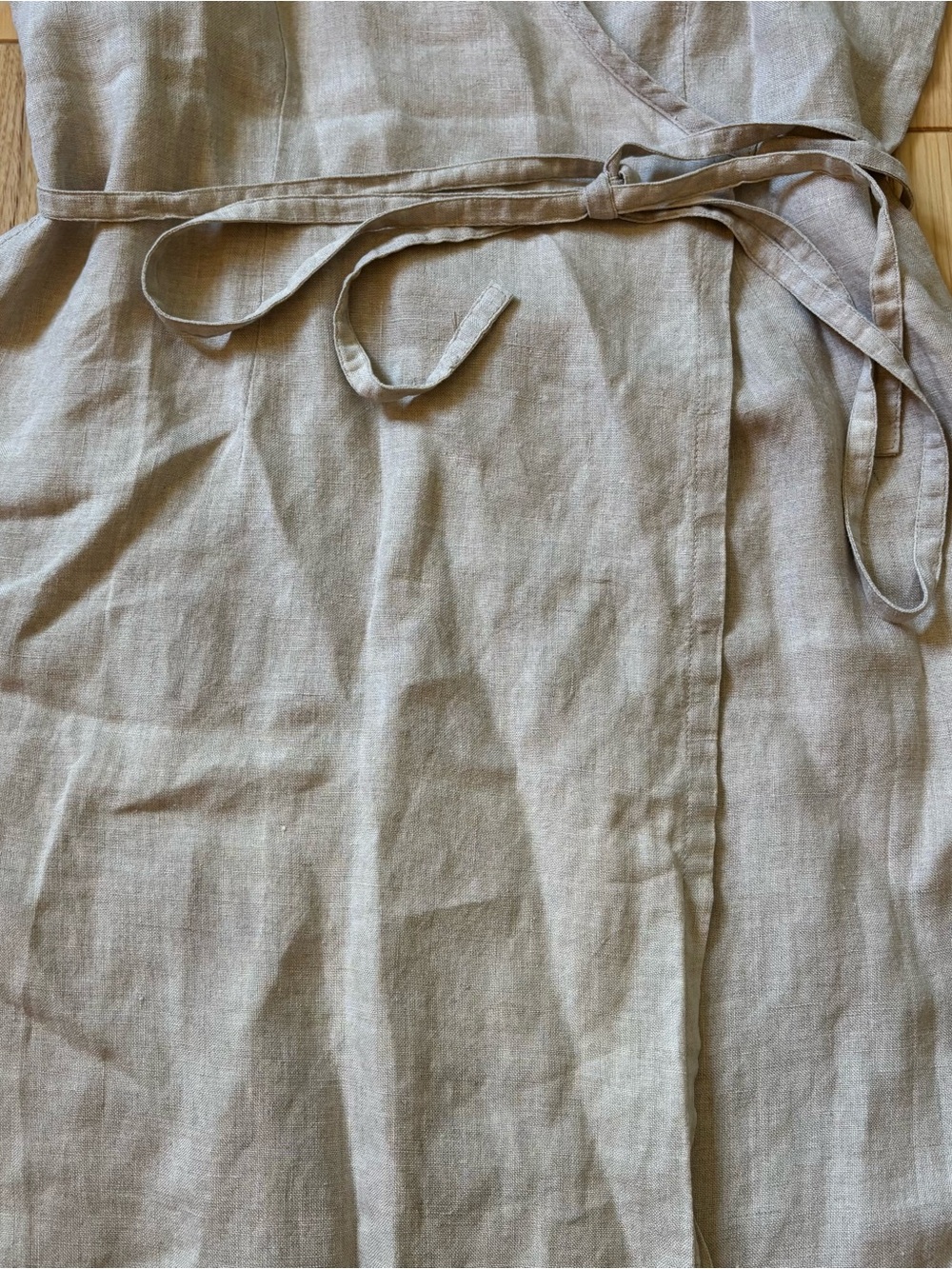 Vintage Gap Linen Tan V Neck Wrap Style Midi Dress - Picture 3 of 11
